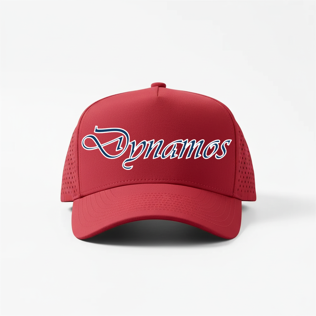 Dynamos Script Laser Perforated 5 Panel Performance Snapback Golf Hat